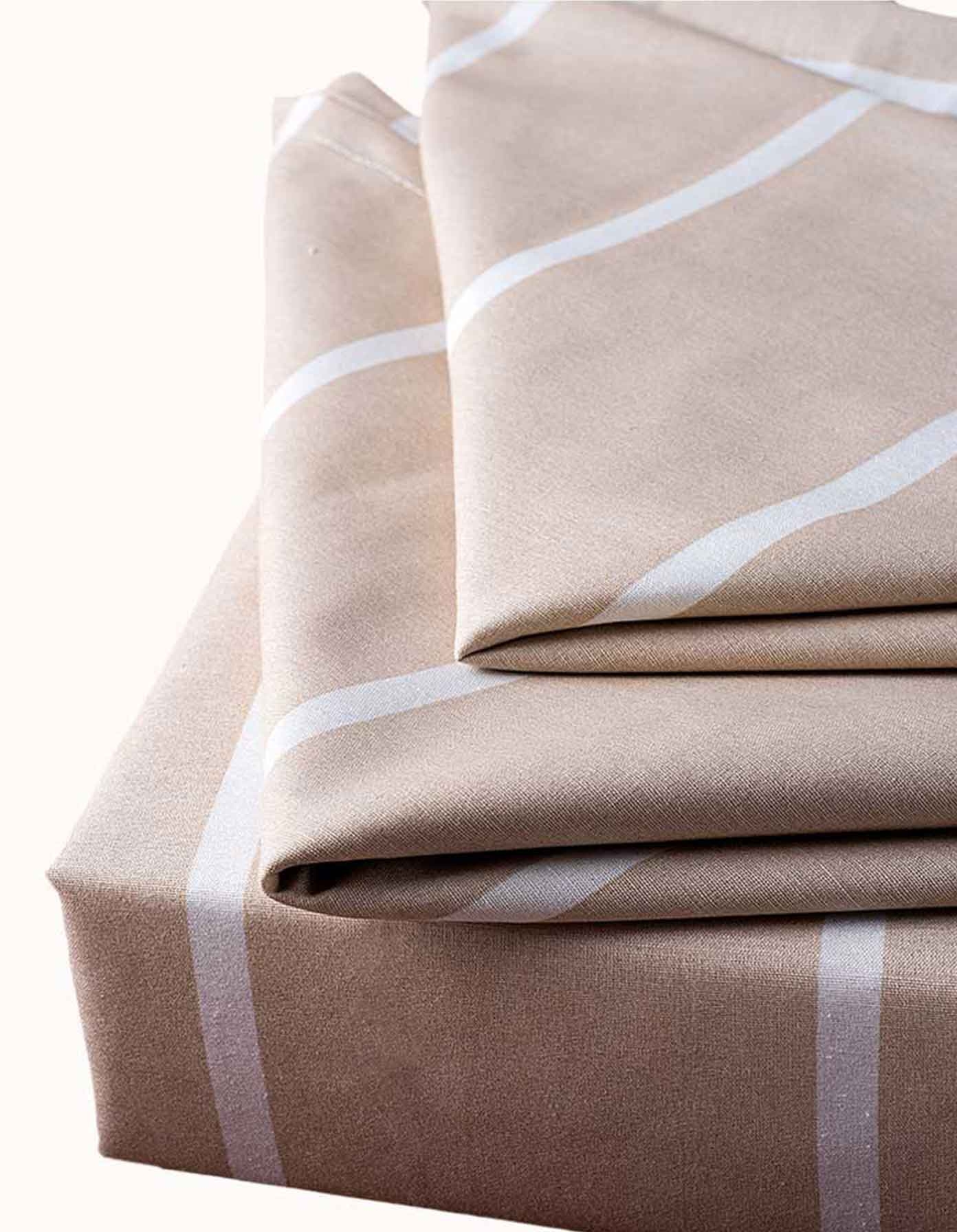 Printed Fitted Sheet Set Polycotton (65% Cotton + 35% Blended)- striped beige