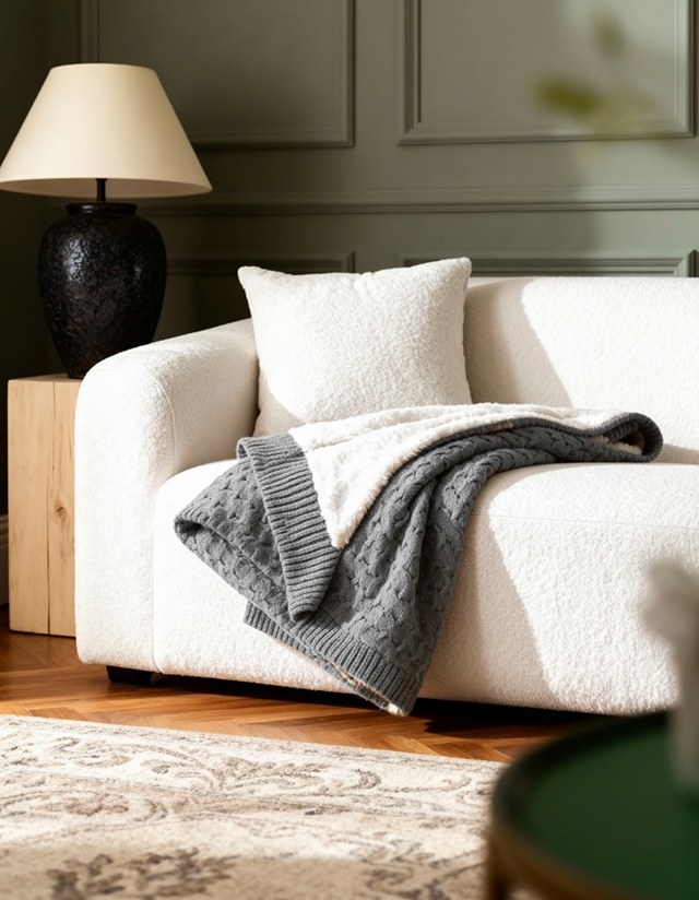 بطانية ديكور بنقشة بارزة بفرو